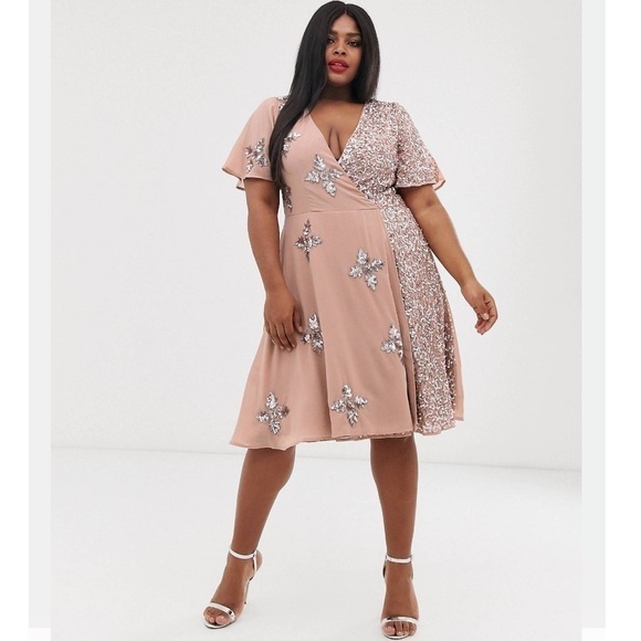 ASOS CURVE 14 Maya Deluxe embellished midi dress with contrast sequin - Picture 5 of 15